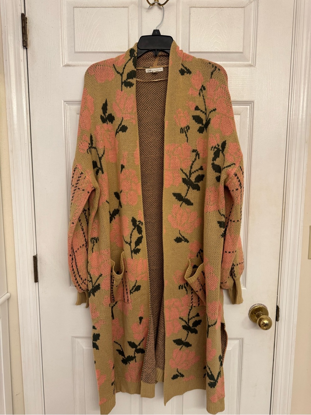 Cato 18/20W Floral Knit Duster Cardigan Open Front Pockets Plus Size